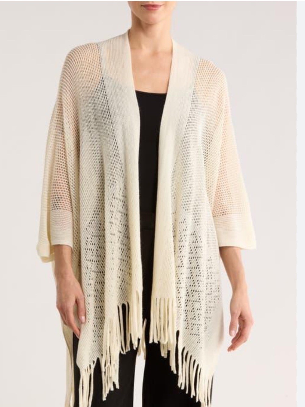 Nine West Shawl Ivory One Size Fringe Open Knit Brand New Layer